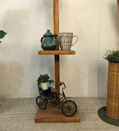 Dew Wooden Floor Lamp with Brown Base and Jute Fabric Lampshade