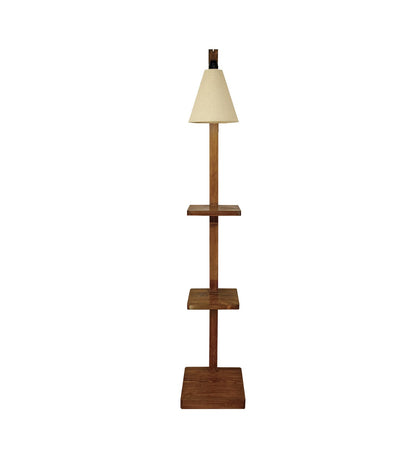 Dew Wooden Floor Lamp with Brown Base and Jute Fabric Lampshade
