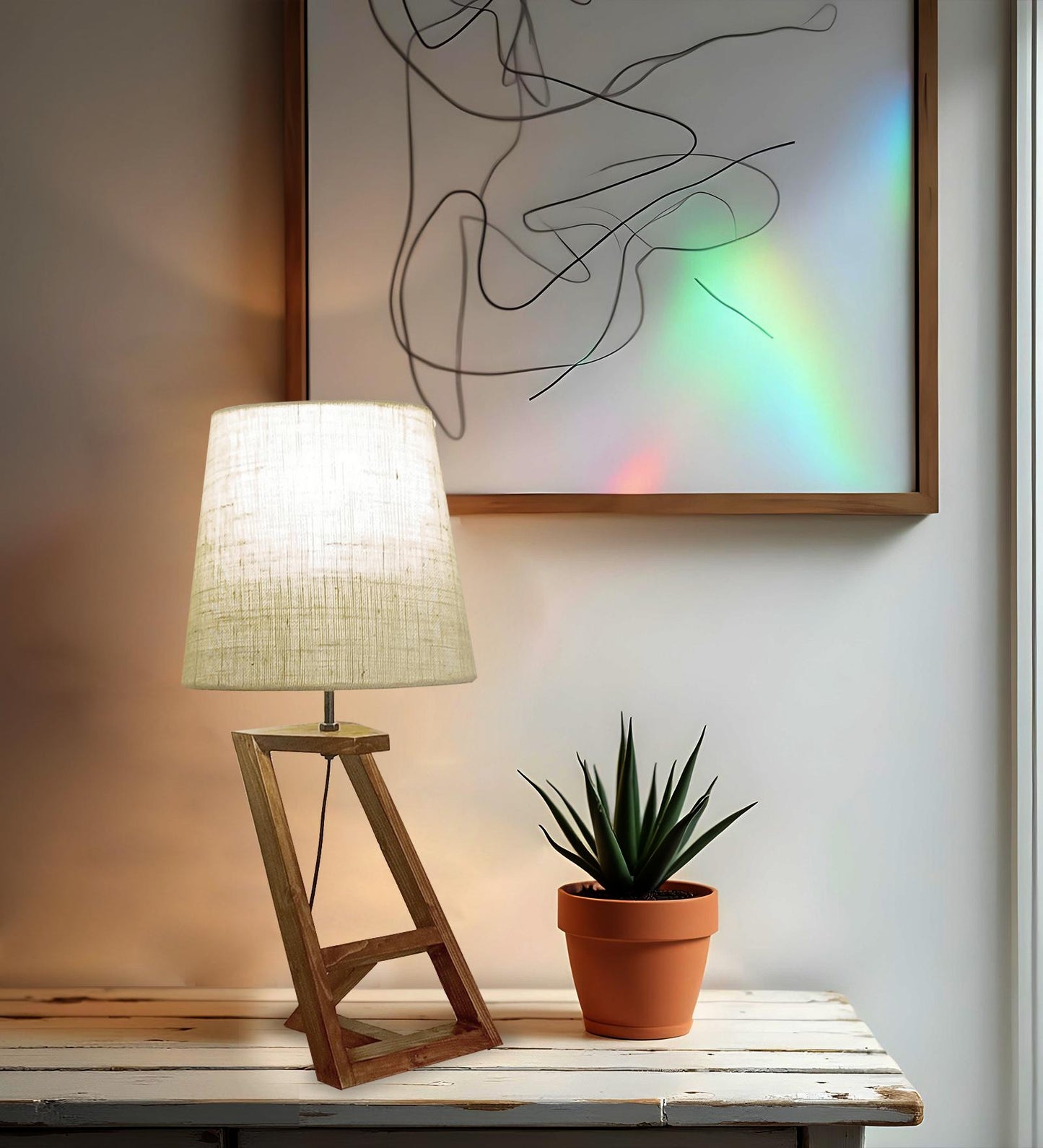 Wave Wooden Table Lamp with Jute Lampshade