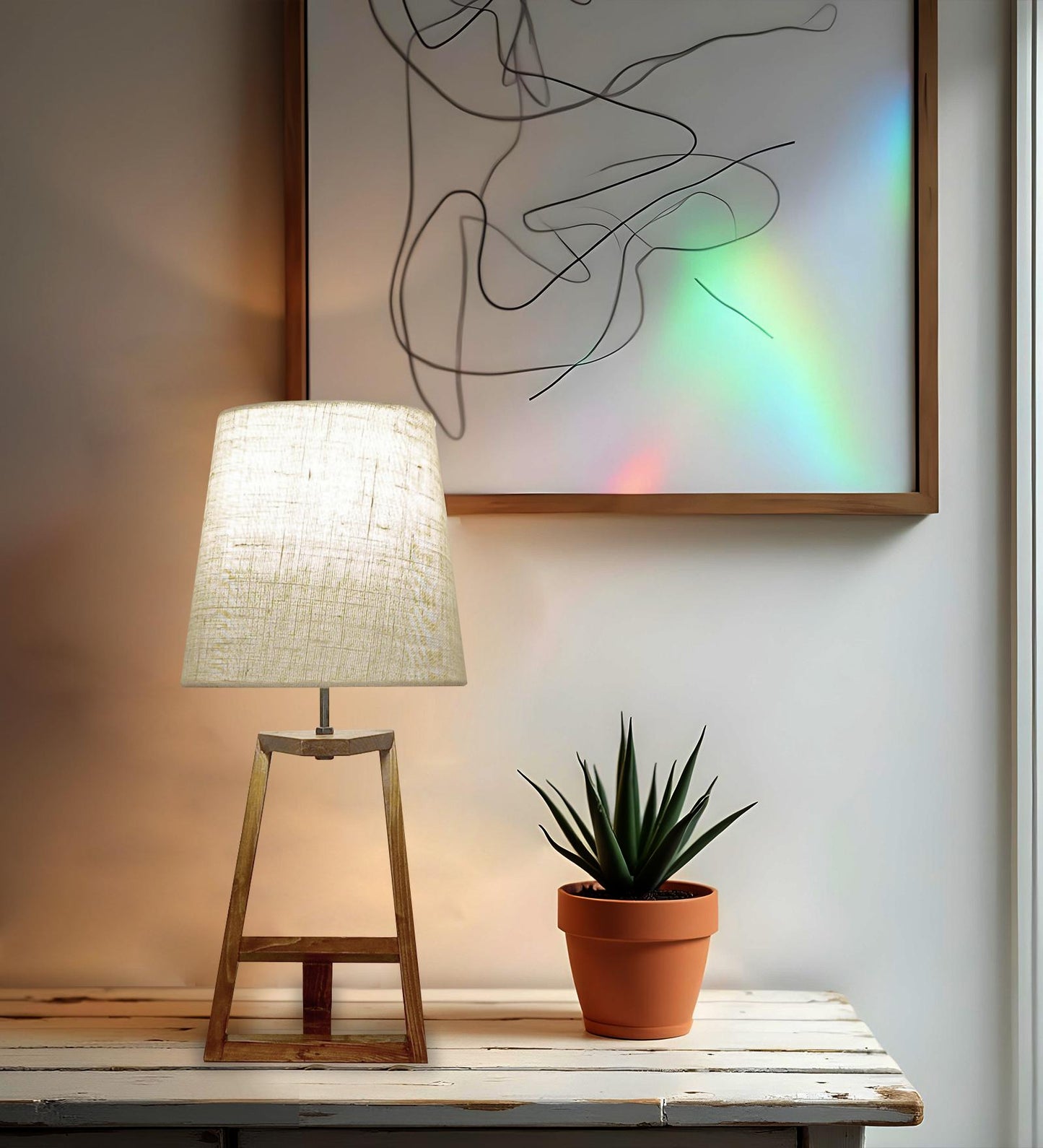 Wave Wooden Table Lamp with Jute Lampshade