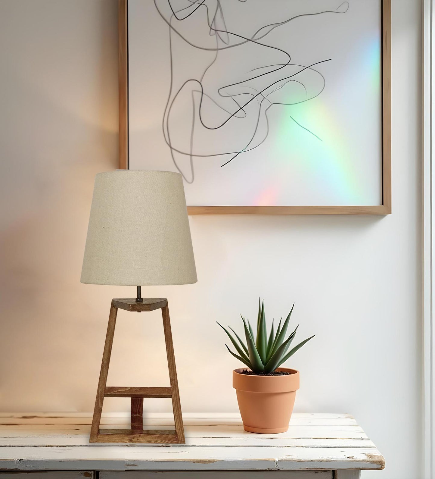 Wave Wooden Table Lamp with Jute Lampshade