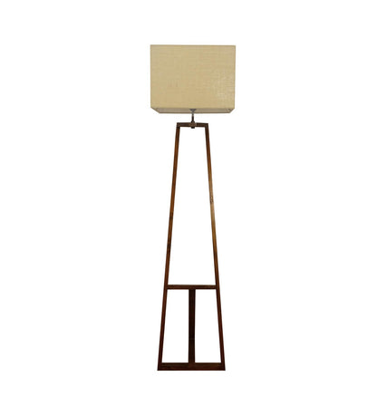 Wave Wooden Floor Lamp with Brown Base and Premium Beige Fabric Lampshade
