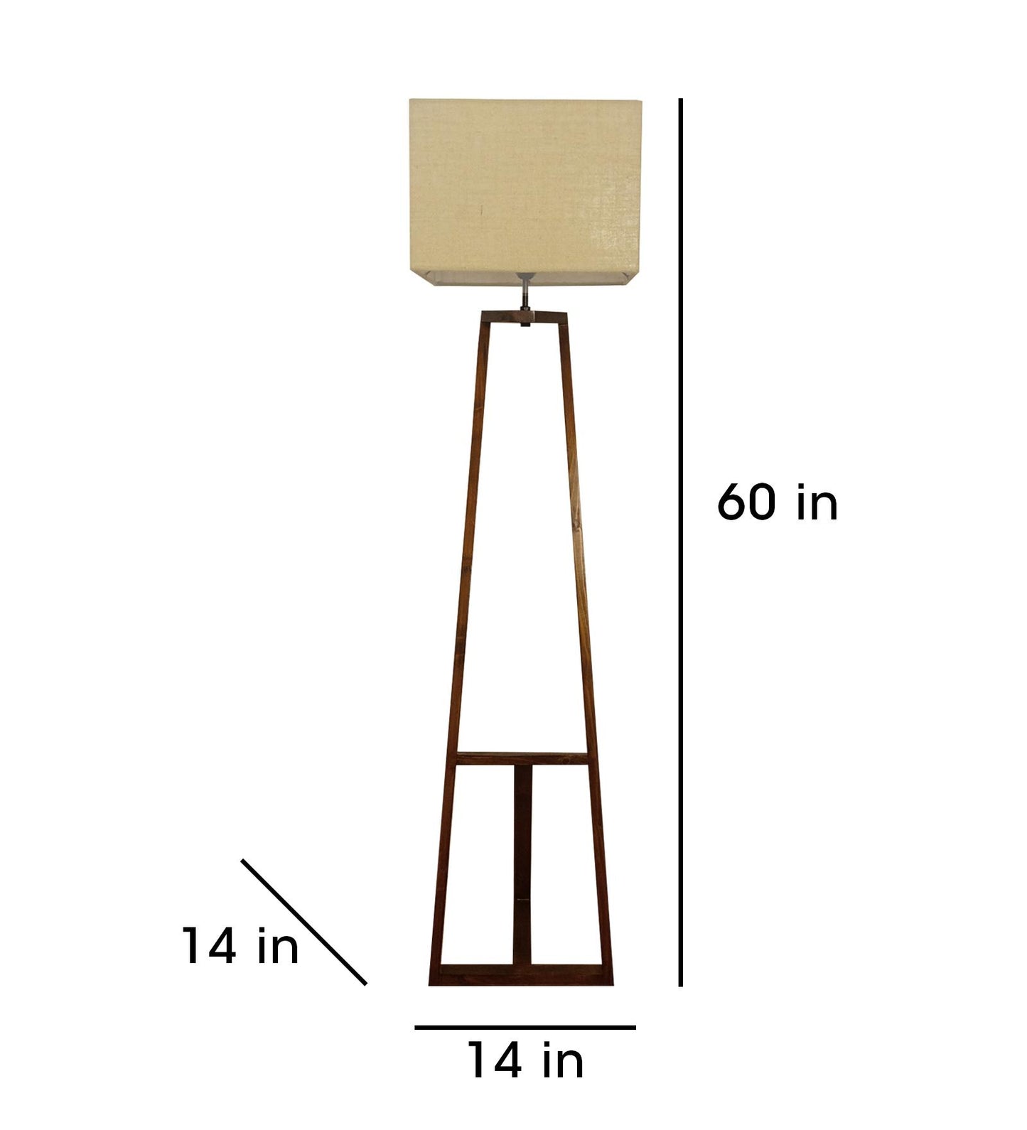Wave Wooden Floor Lamp with Brown Base and Premium Beige Fabric Lampshade