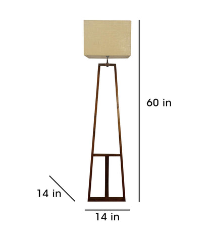Wave Wooden Floor Lamp with Brown Base and Premium Beige Fabric Lampshade