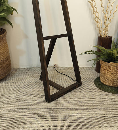 Wave Wooden Floor Lamp with Brown Base and Premium Beige Fabric Lampshade
