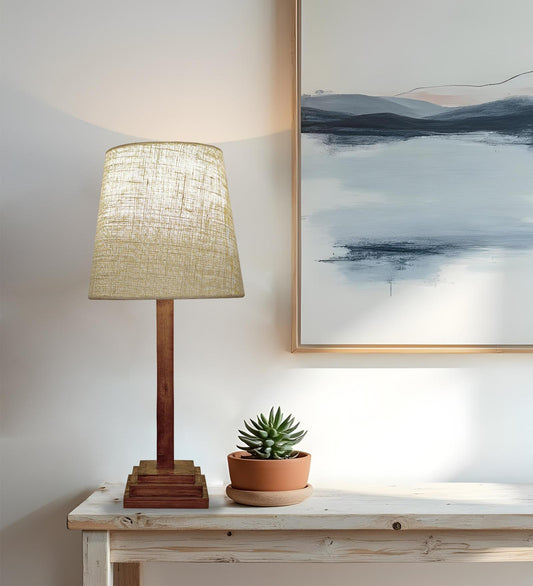 Elm Wooden Table Lamp with Jute Lampshade