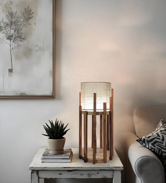 Cedar Wooden Table Lamp with Jute Lampshade