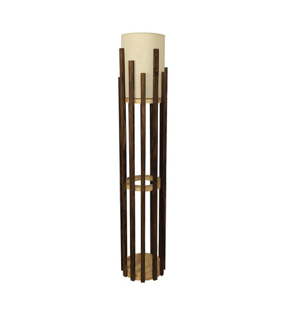 Cedar Wooden Floor Lamp with Brown Base and White Fabric Lampshade