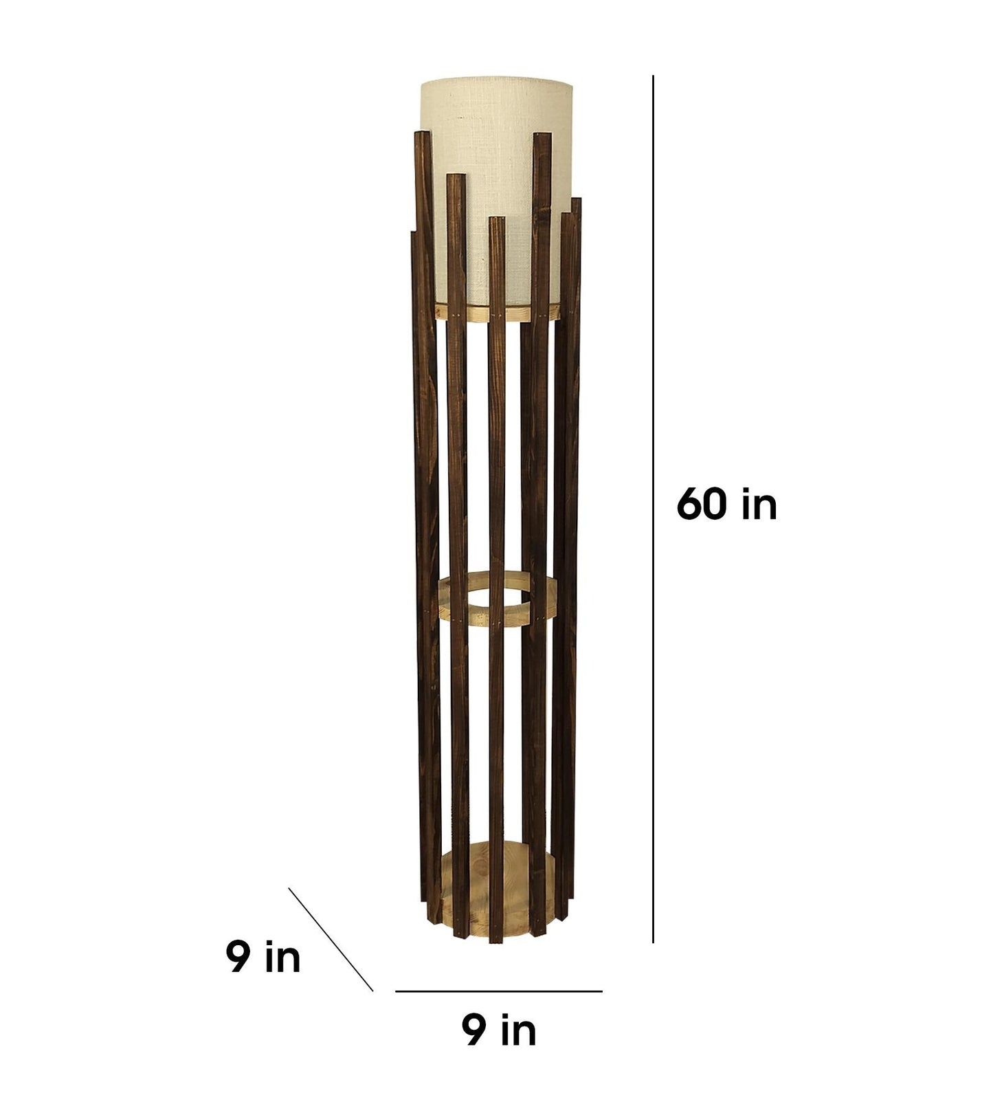 Cedar Wooden Floor Lamp with Brown Base and White Fabric Lampshade
