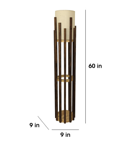 Cedar Wooden Floor Lamp with Brown Base and White Fabric Lampshade