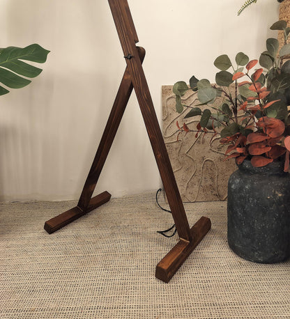 Victory Wooden Floor Lamp with Brown Base and Beige Fabric Lampshade
