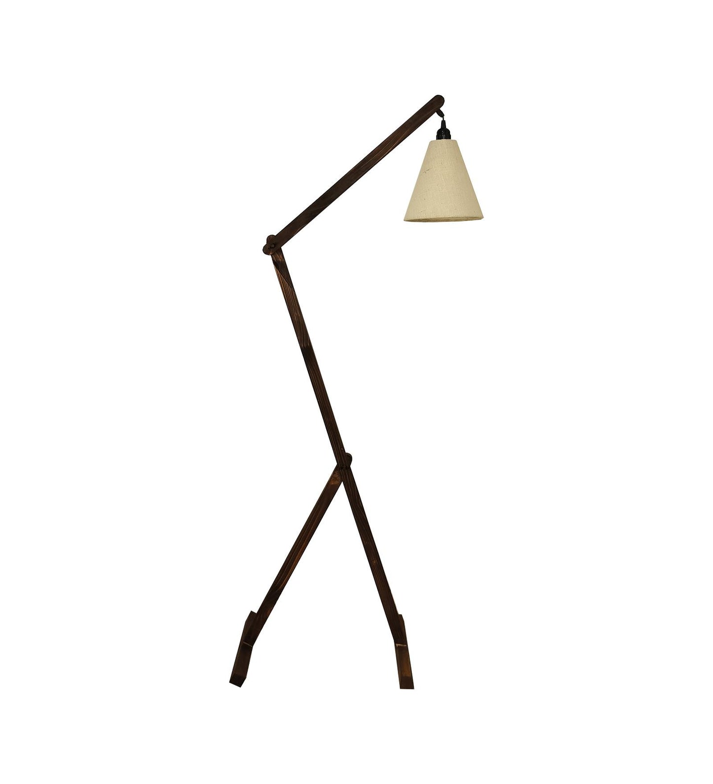 Victory Wooden Floor Lamp with Brown Base and Beige Fabric Lampshade