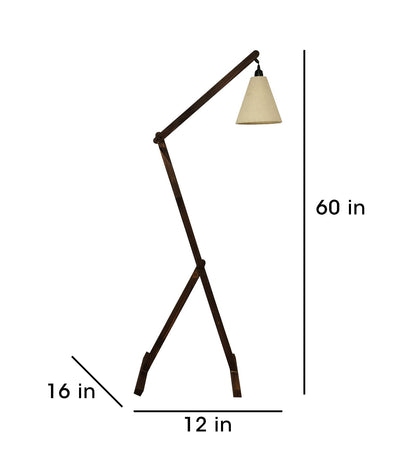 Victory Wooden Floor Lamp with Brown Base and Beige Fabric Lampshade