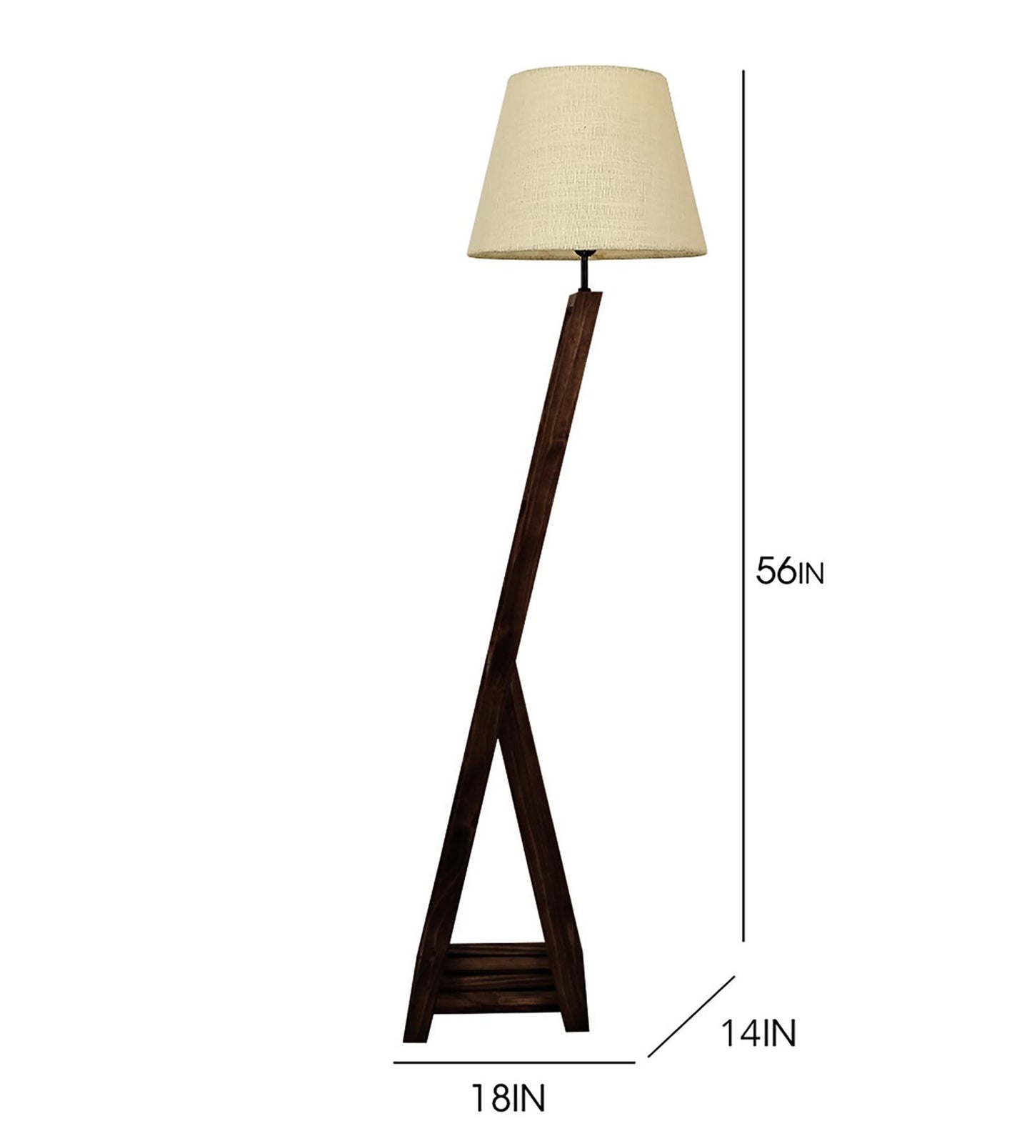 Dry Wooden Floor Lamp with Brown Base and Beige Fabric Lampshade