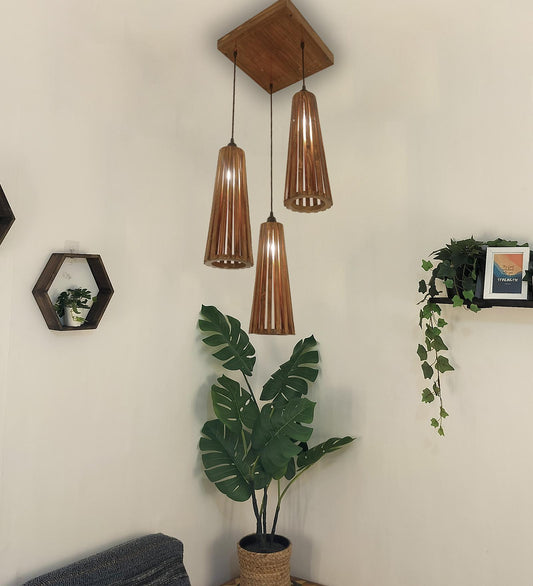 Good Brown Wooden Cluster Hanging Lamp
