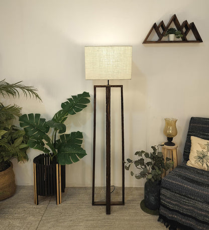 Smog Wooden Floor Lamp with Premium Beige Fabric Lampshade