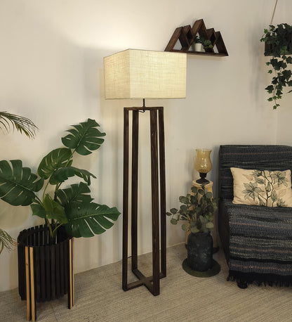Smog Wooden Floor Lamp with Premium Beige Fabric Lampshade