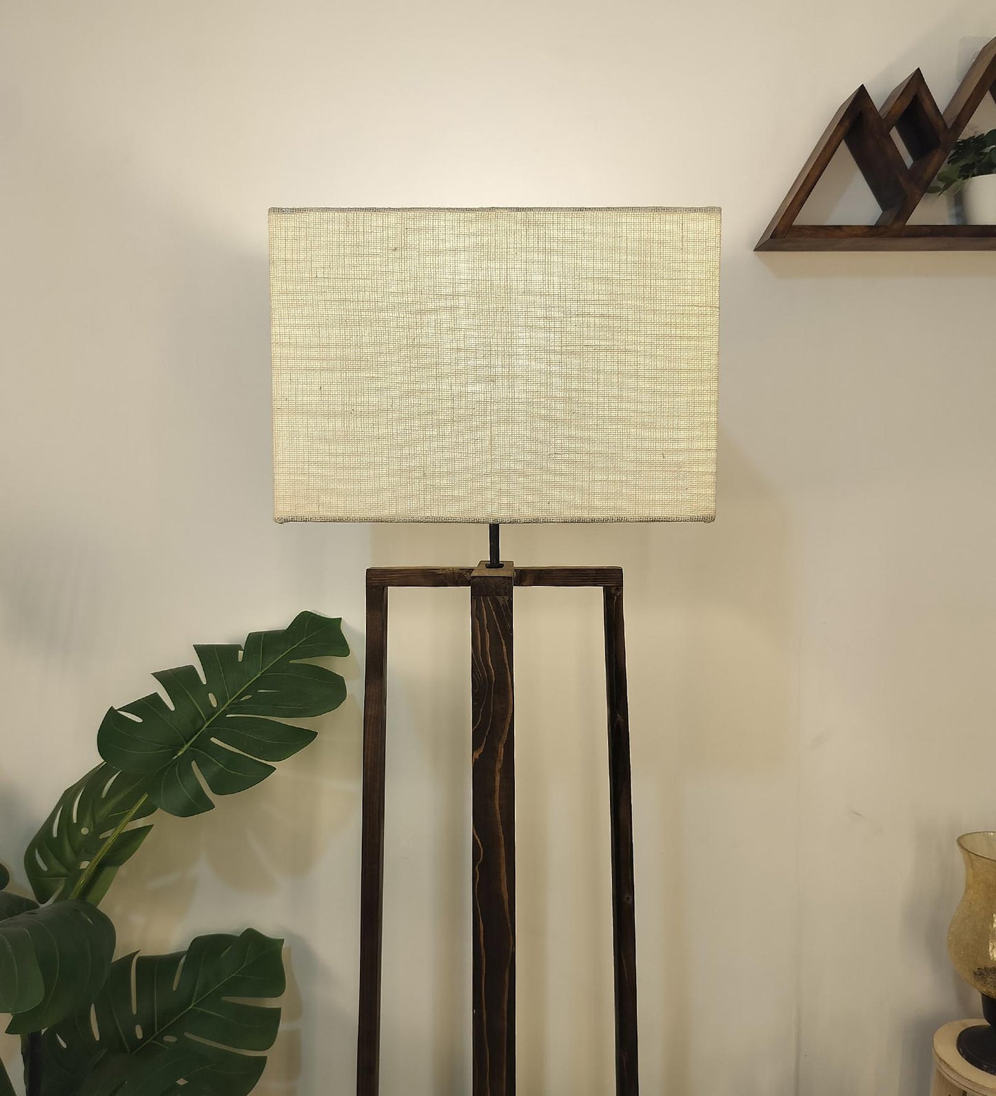 Smog Wooden Floor Lamp with Premium Beige Fabric Lampshade