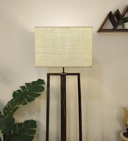 Smog Wooden Floor Lamp with Premium Beige Fabric Lampshade