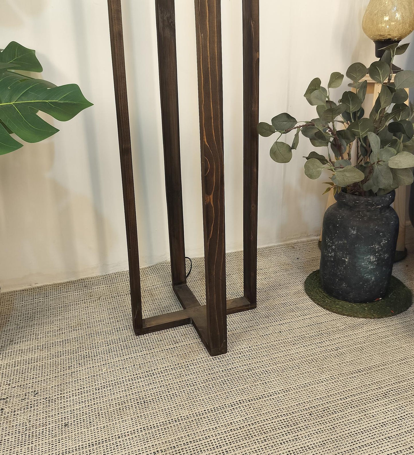Smog Wooden Floor Lamp with Premium Beige Fabric Lampshade