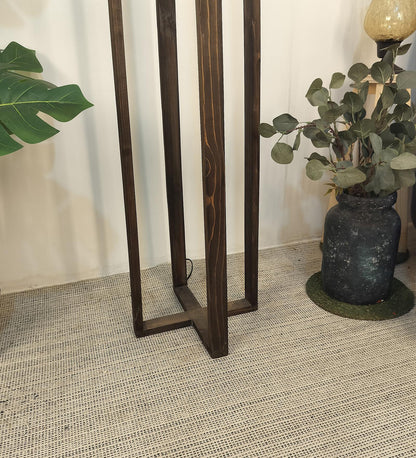 Smog Wooden Floor Lamp with Premium Beige Fabric Lampshade
