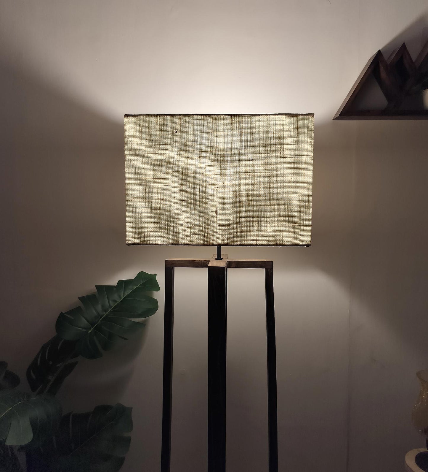 Smog Wooden Floor Lamp with Premium Beige Fabric Lampshade