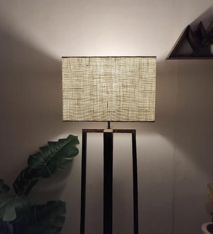 Smog Wooden Floor Lamp with Premium Beige Fabric Lampshade