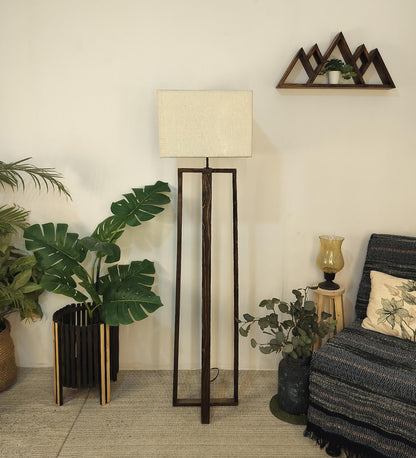 Smog Wooden Floor Lamp with Premium Beige Fabric Lampshade