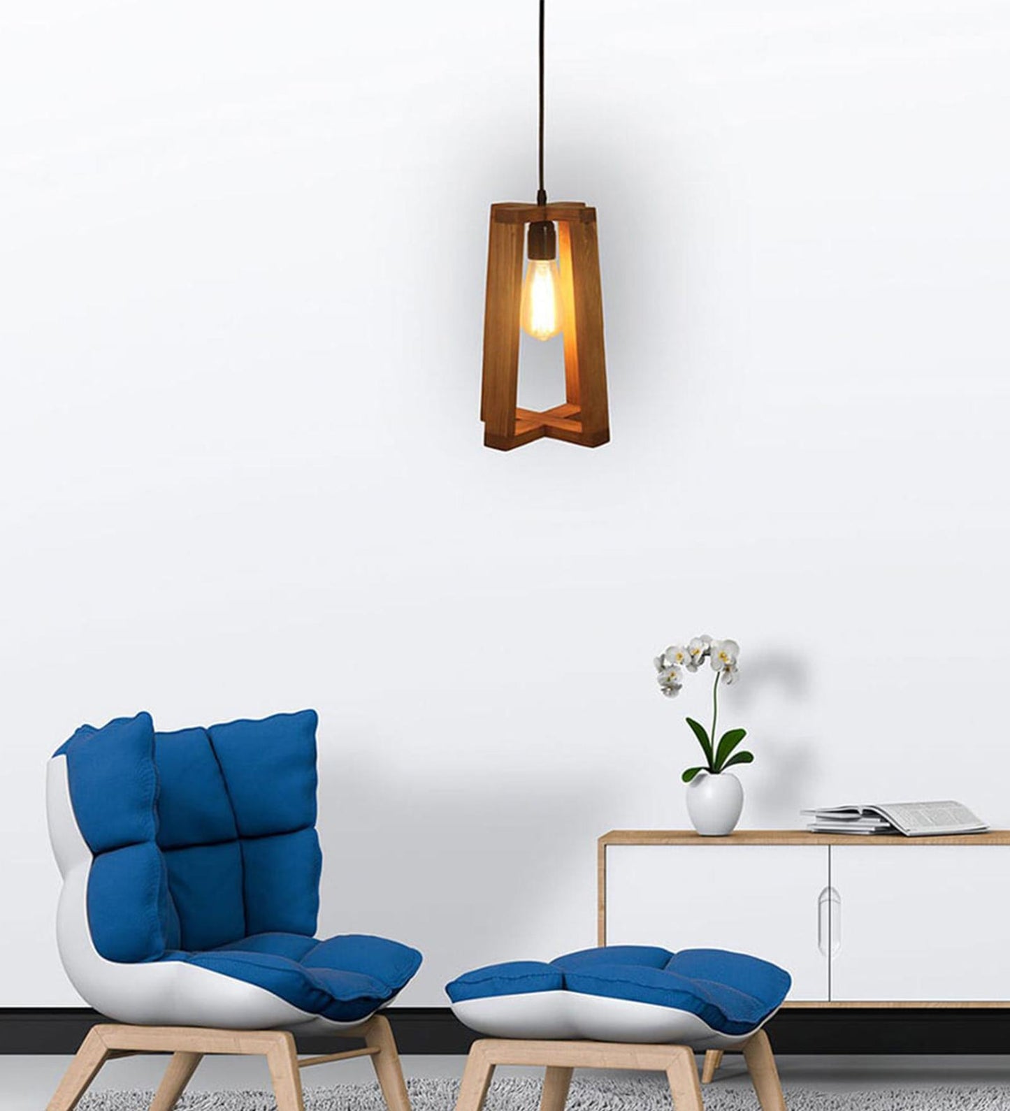 Smog Beige Wooden Single Hanging Lamp