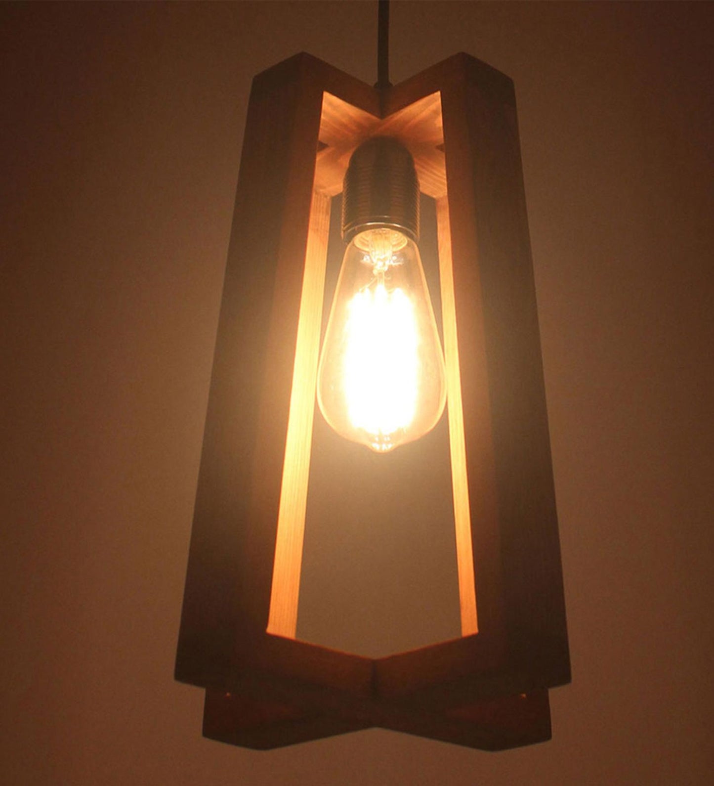 Smog Beige Wooden Single Hanging Lamp