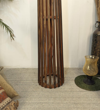Nook Wooden Floor Lamp with Brown Base and Beige Fabric Lampshade