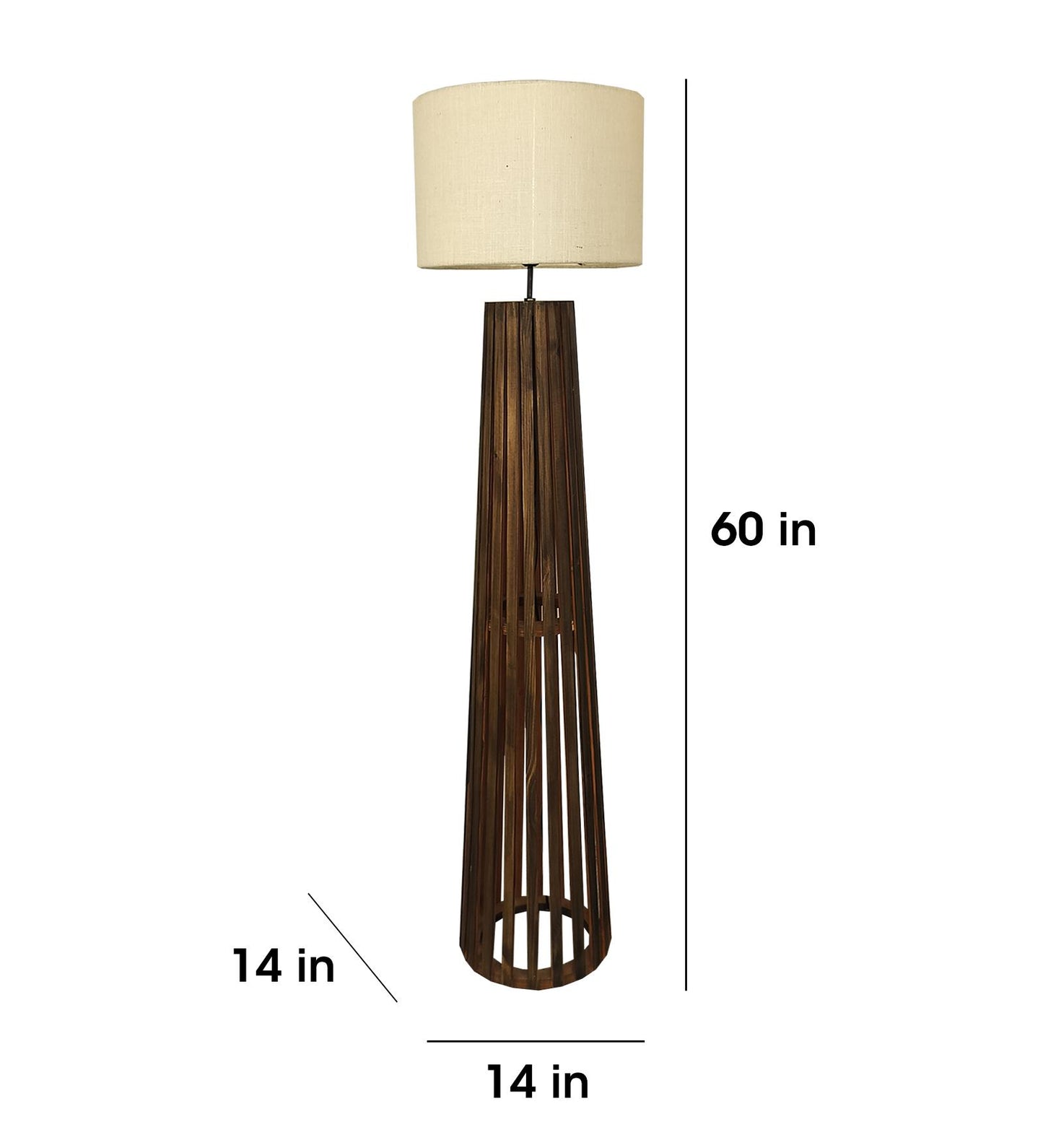 Nook Wooden Floor Lamp with Brown Base and Beige Fabric Lampshade