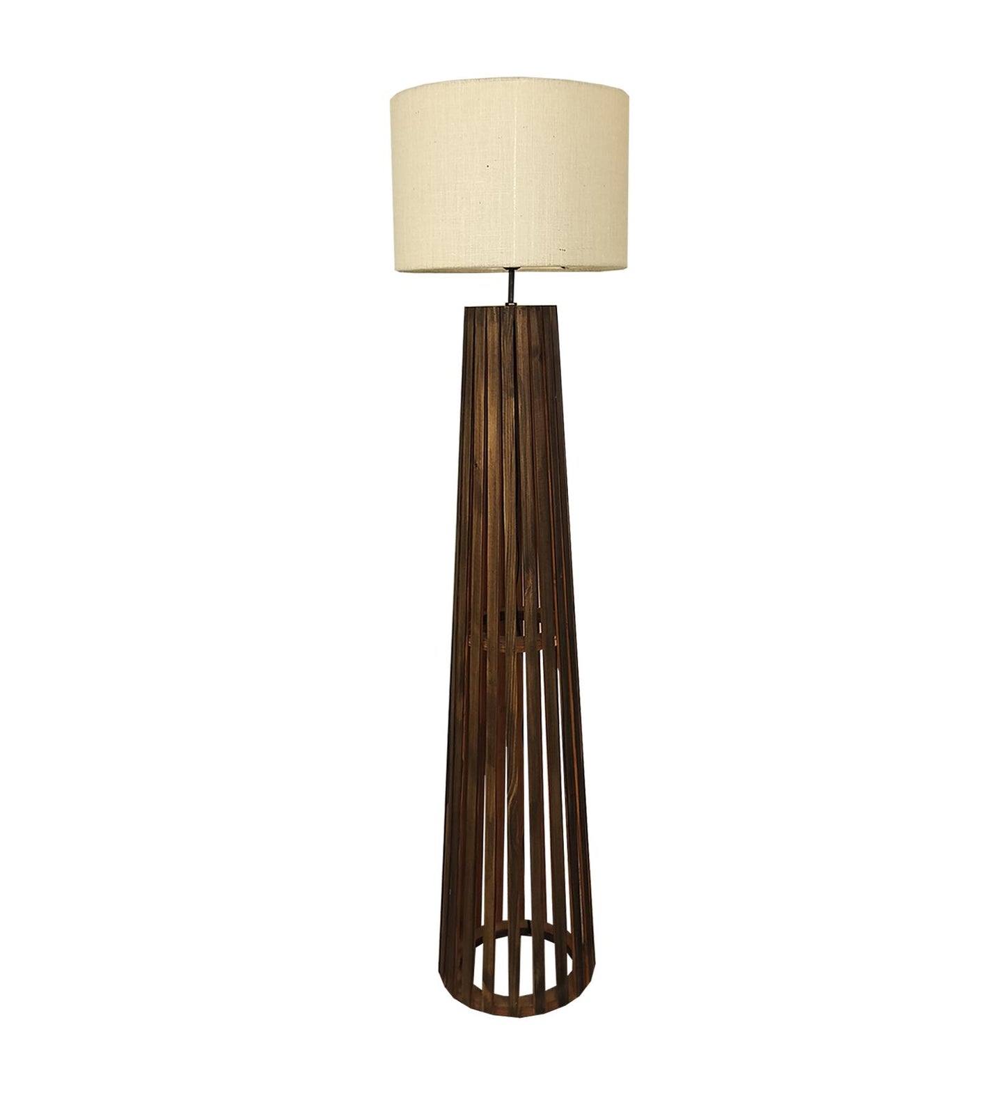 Nook Wooden Floor Lamp with Brown Base and Beige Fabric Lampshade
