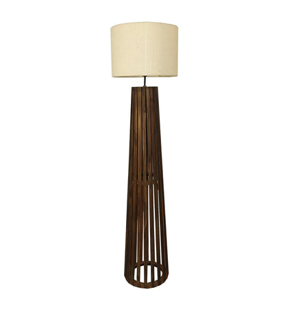 Nook Wooden Floor Lamp with Brown Base and Beige Fabric Lampshade