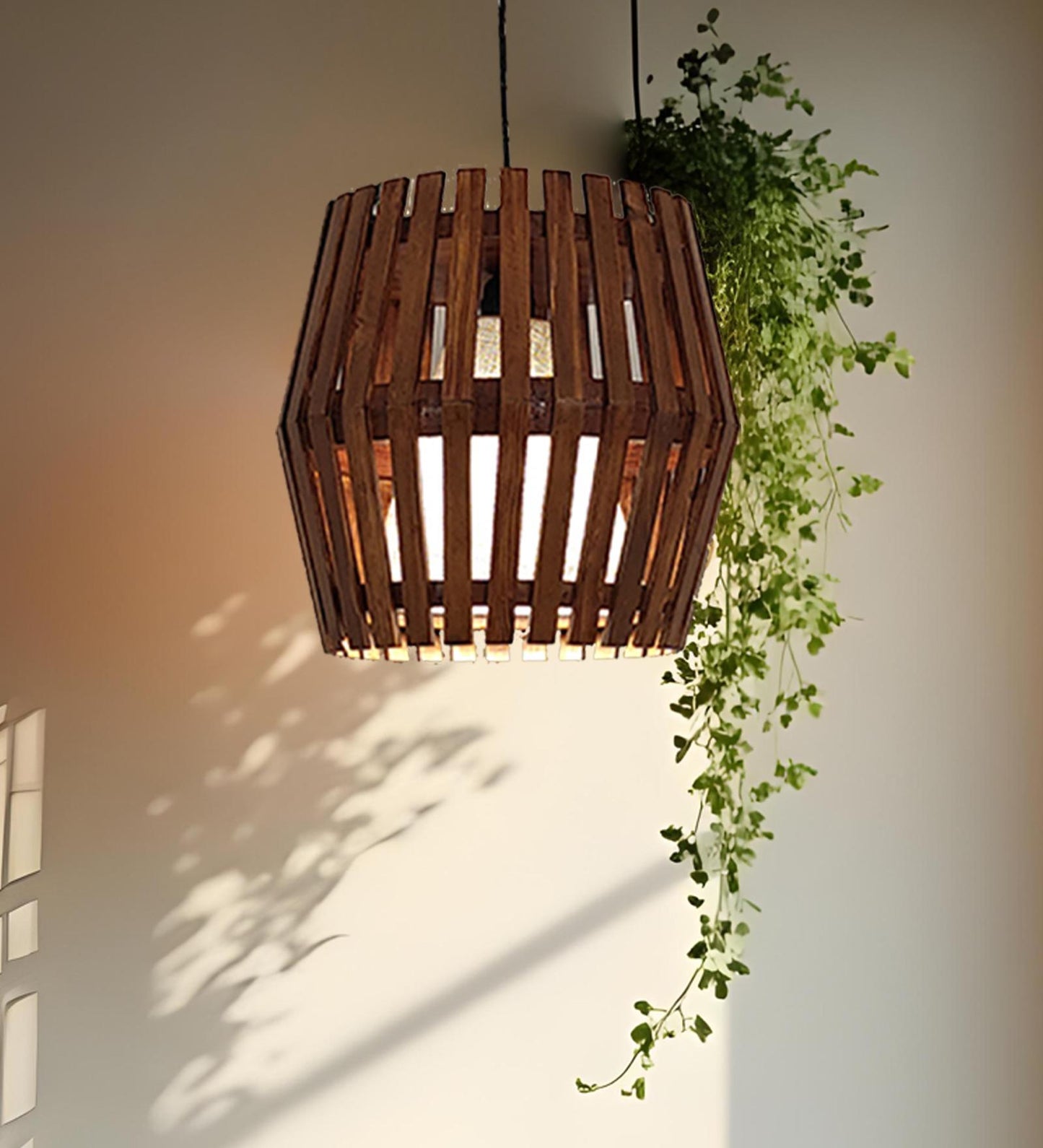 Celestial Brown Wooden Single Hanging Lamp