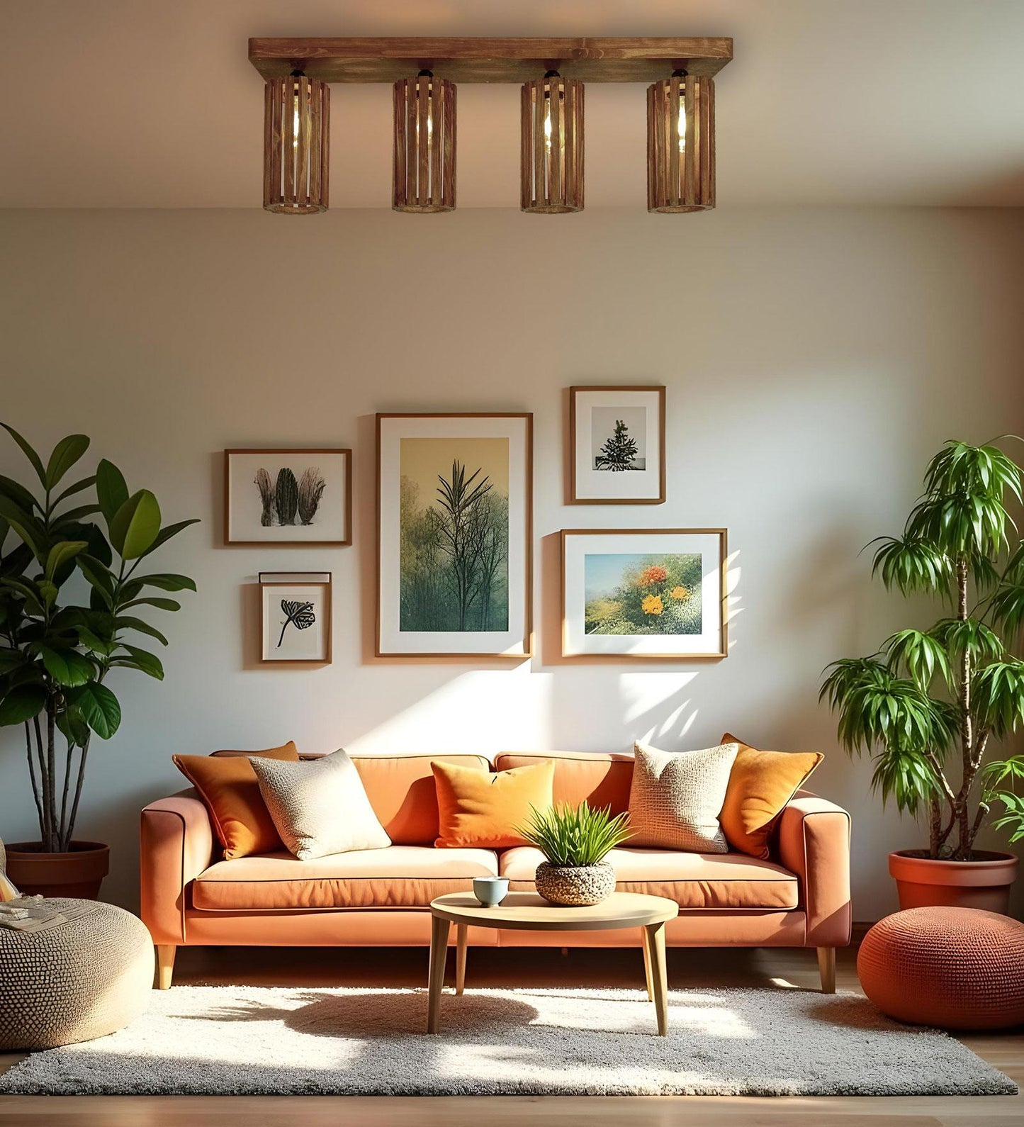 Poppy Brown Wooden 4 Series Ceiling Lamp