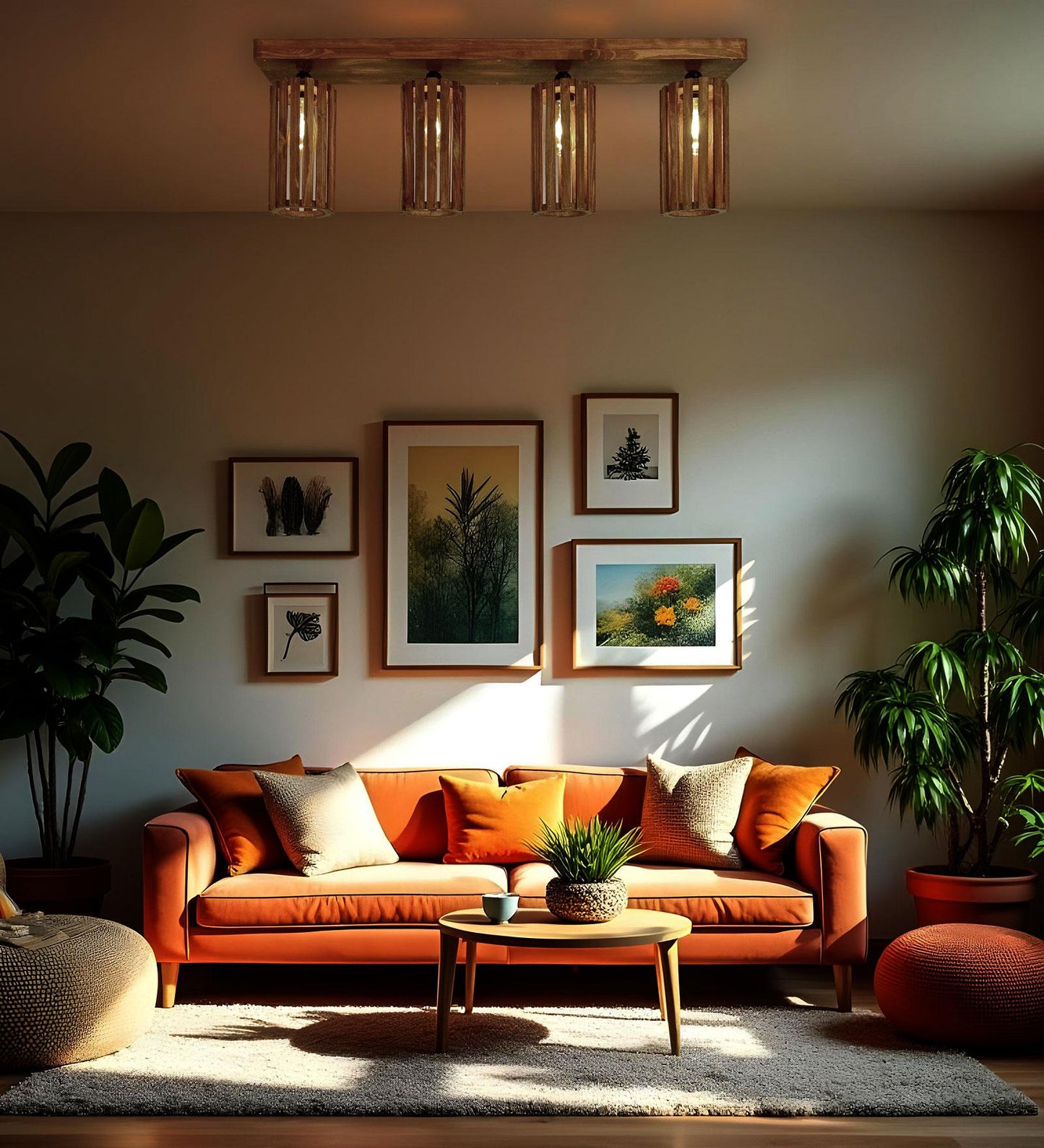 Poppy Brown Wooden 4 Series Ceiling Lamp