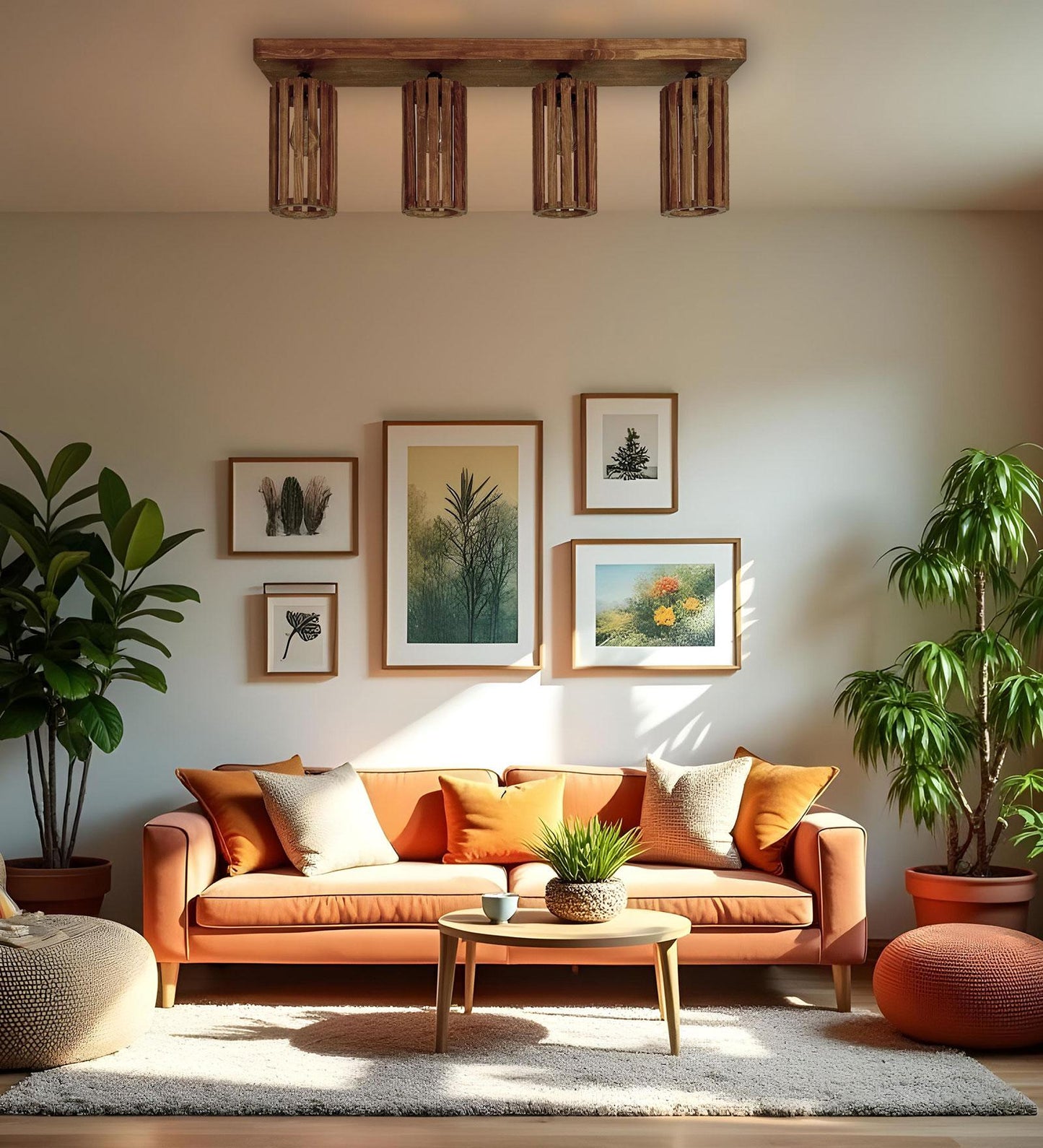 Poppy Brown Wooden 4 Series Ceiling Lamp