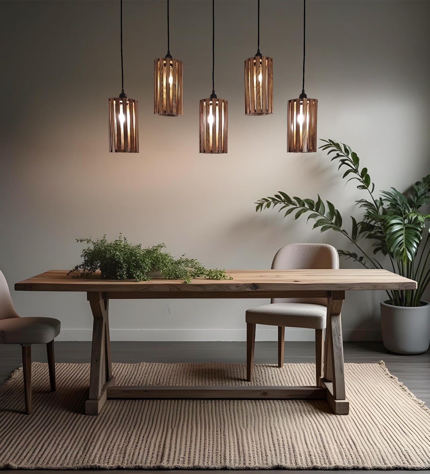 Poppy Brown Wooden 5 Series Hanging Lamp