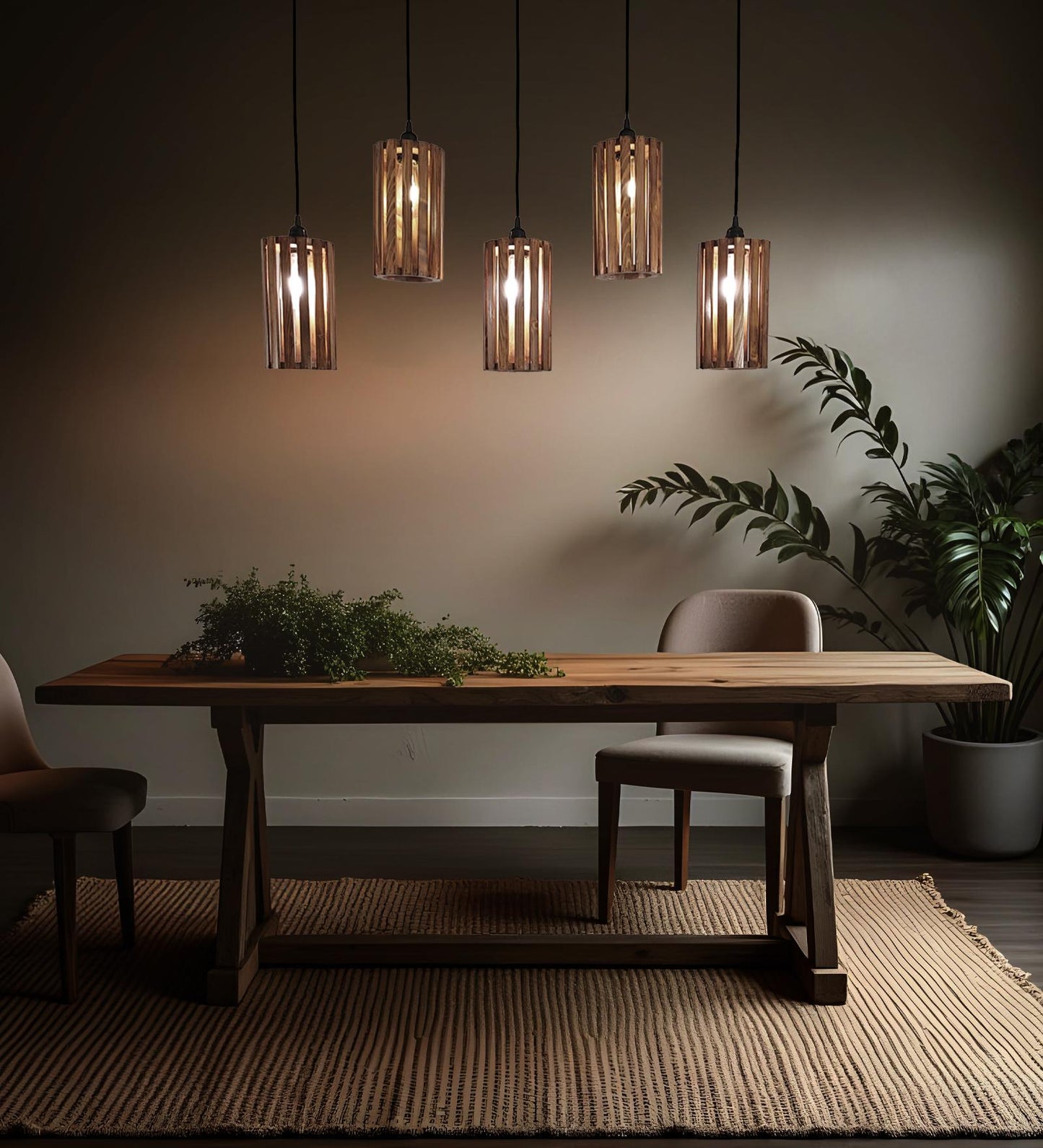 Poppy Brown Wooden 5 Series Hanging Lamp