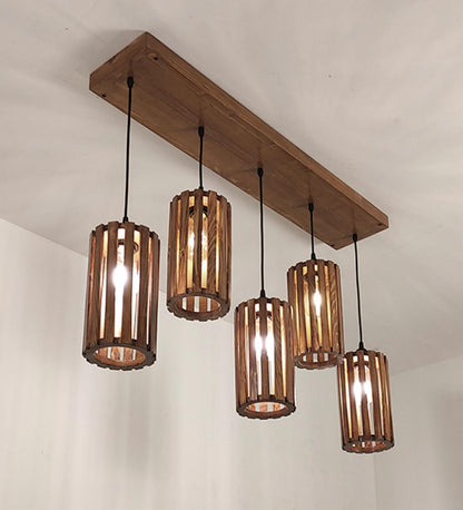 Poppy Brown Wooden 5 Series Hanging Lamp