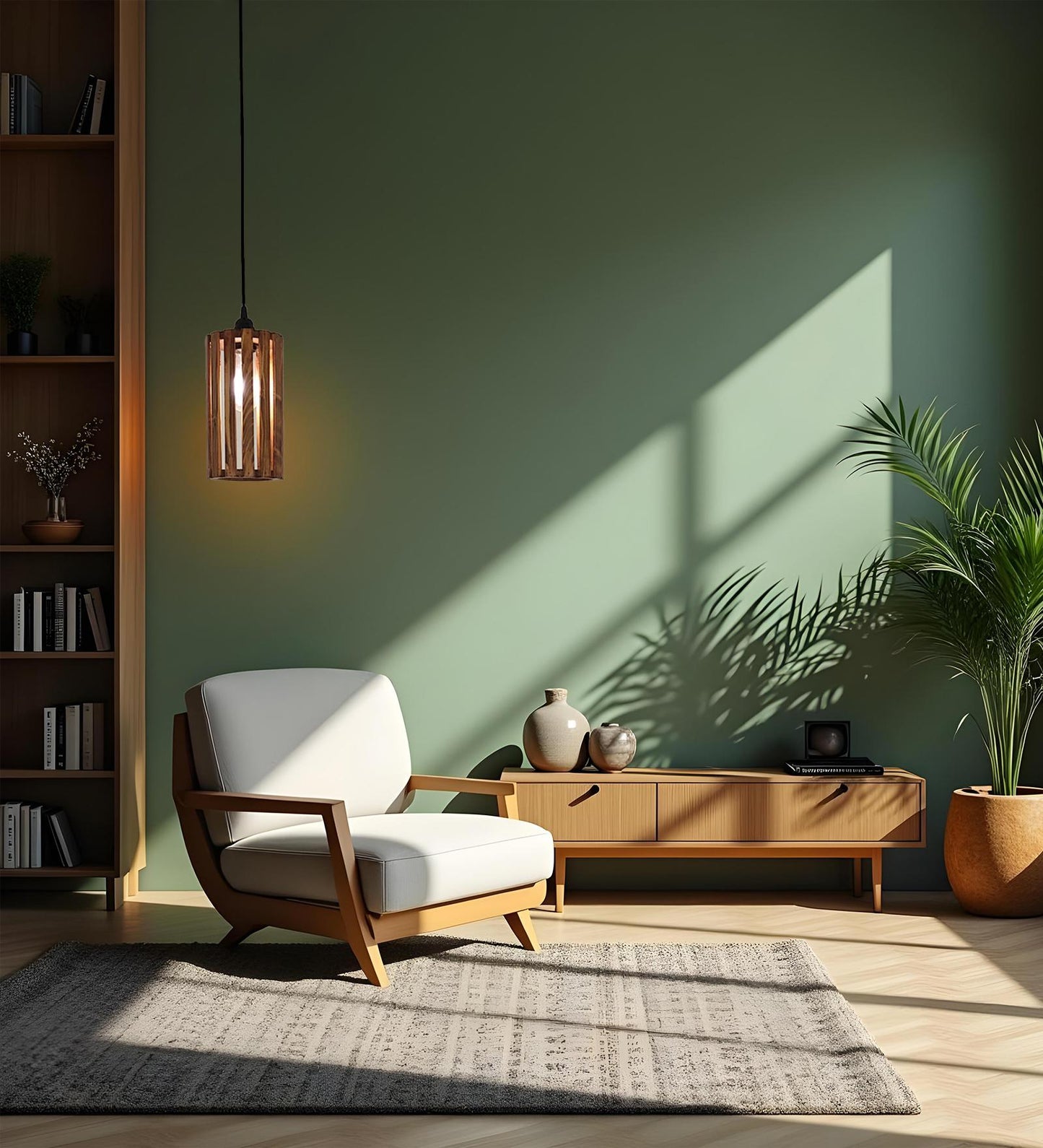 Poppy Brown Wooden Single Hanging Lamp