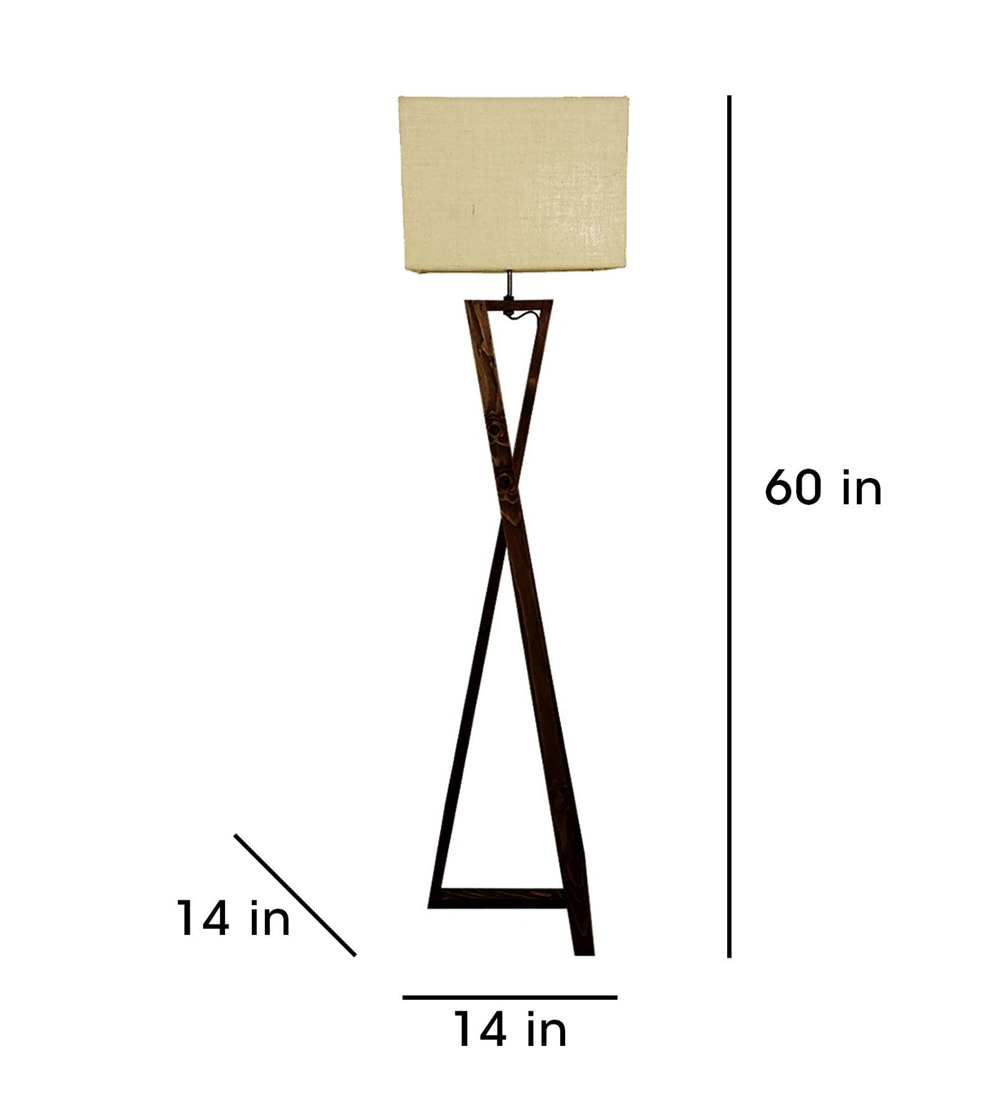 Spring Wooden Floor Lamp with with Brown Base Premium Beige Fabric Lampshade
