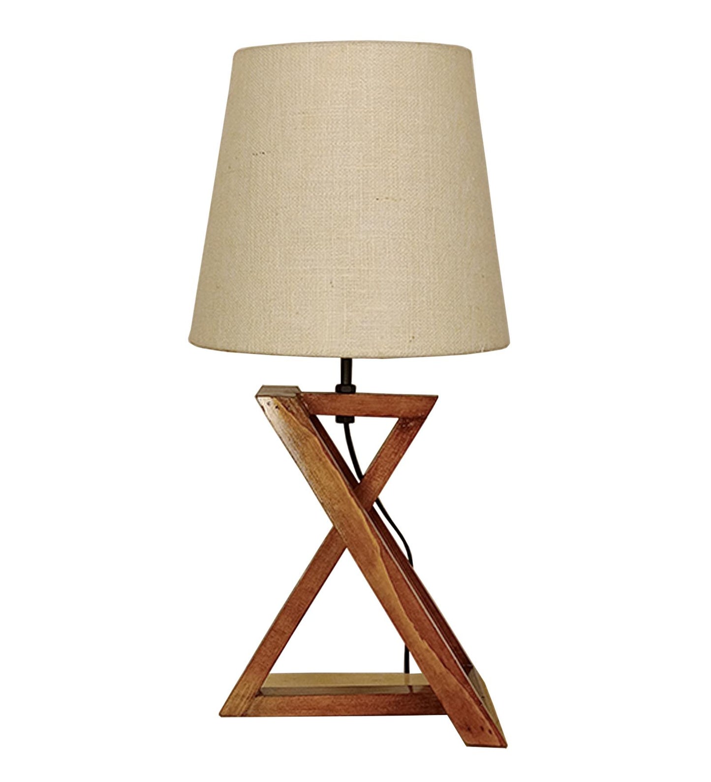 Spring Brown Wooden Table Lamp with Jute Lampshade