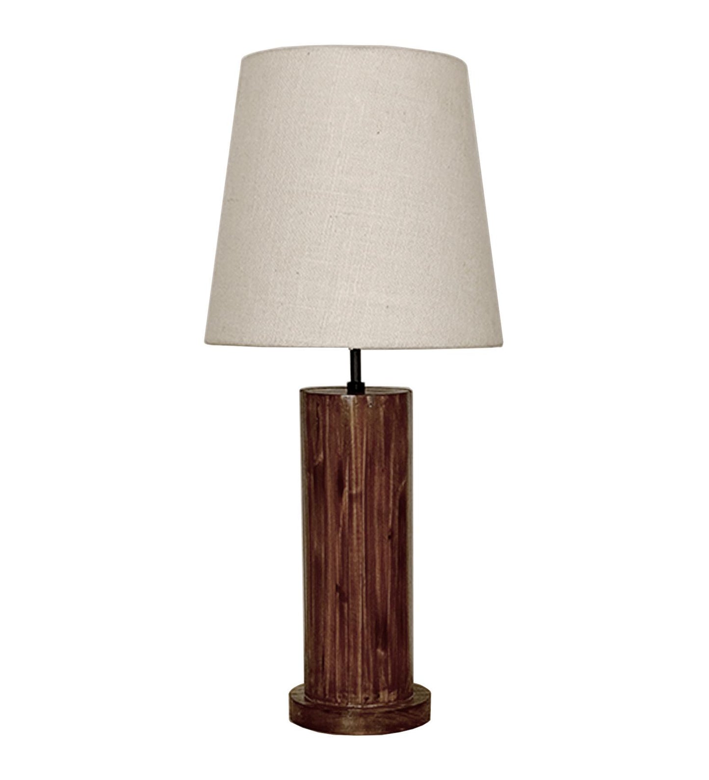 Smog Brown Wooden Table Lamp with White Fabric Lampshade