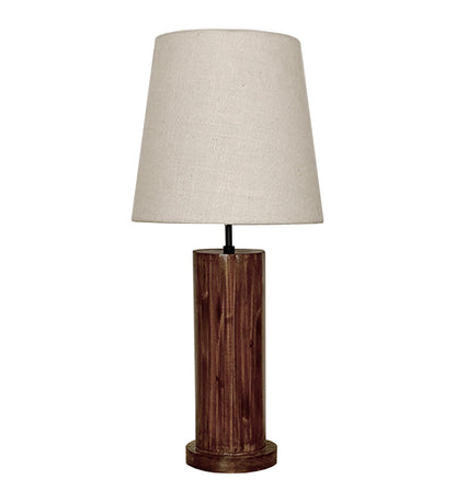 Smog Brown Wooden Table Lamp with White Fabric Lampshade