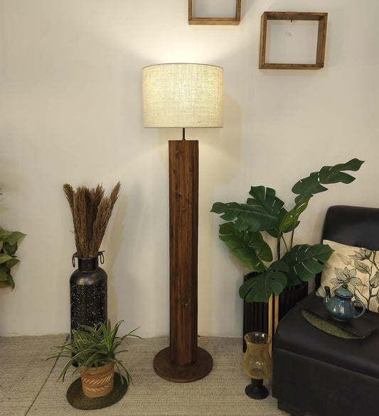 Talk Wooden Floor Lamp with Premium Beige Fabric Lampshade