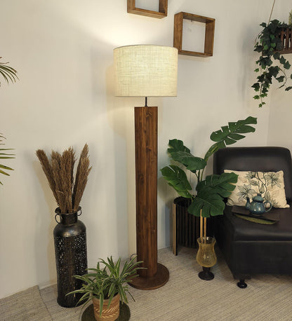 Talk Wooden Floor Lamp with Premium Beige Fabric Lampshade
