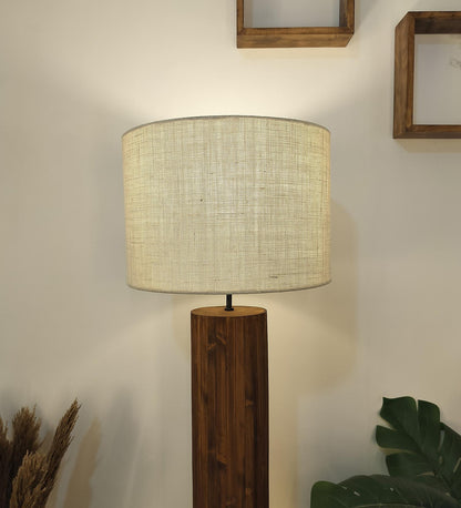 Talk Wooden Floor Lamp with Premium Beige Fabric Lampshade