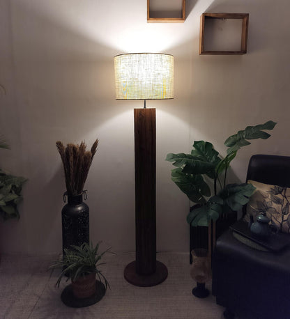Talk Wooden Floor Lamp with Premium Beige Fabric Lampshade